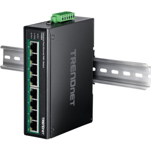 TRENDnet TI-PE80 8-Port Ethernet Switch, 8 fast ethernet PoE+ ports, 1.6 Gbps switching capacity, DIN-rail/wall mount